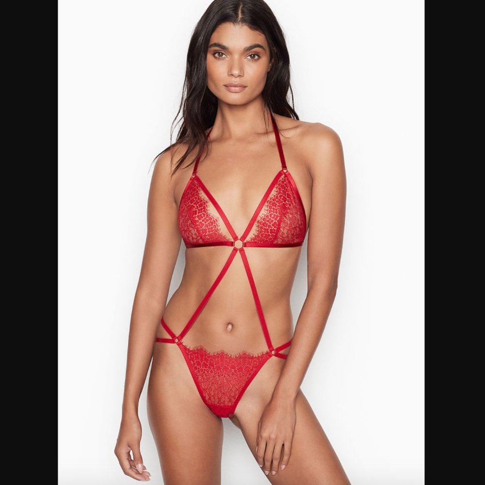 Red Victoria's Secret Strappy Lace Teddy